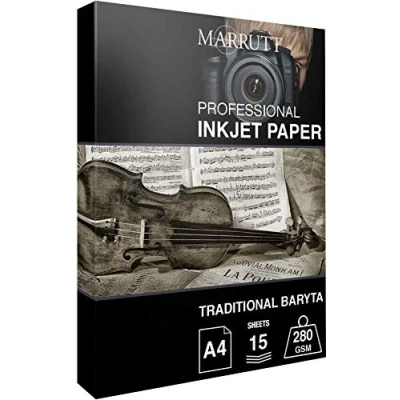 Image of Marrutt 280gsm Traditional Baryta Hi White Semi Gloss Inkjet Photo Paper: A4 15 Sheets
