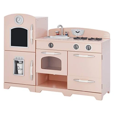 Image of Teamson Kids Pink Wooden Toy Kitchen with Fridge Play TD 11413P