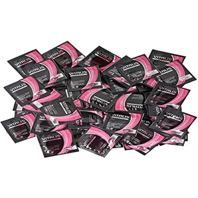 Image of VITALIS 100 Condoms Pack Sensation with ridges &amp; nubs I Nominal Width 53 mm Soft Pink Premium Delicate Textured