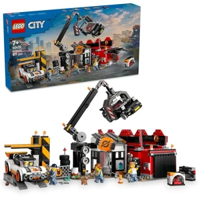 Image of LEGO City Scrapyard with Cars Construction Toy Crusher, Crane, 2 Car Toys, 4 Worker Minifigures &amp; an Office Building Birthday Gifts for 8+ Year Old Boys Girls 60472