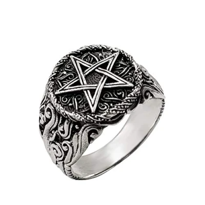Image of 81stgeneration Men&#039;s Women&#039;s 925 Sterling Silver Pentagram Pentacle Fire Signet Ring