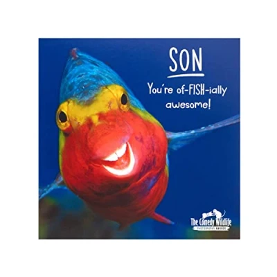 Image of Son Birthday Card with Pun for Him Funny Fish Comedy Wildlife