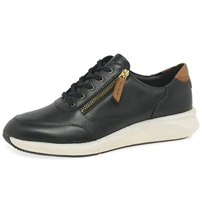 Image of Clarks Womens Un Rio Zip Sneaker, Black Leather, 6.5 UK