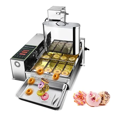 Image of Automatic Donut Maker Machine, 4 Rows 6L Hopper Commercial Digital Fryer, Donuts Making Machine Frying Mini Adjustable Thickness Stainless Steel