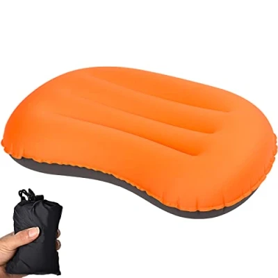 Image of Ultralight Camping/Inflating Travel Pillow, 3.5 oz Compressible, Comfortable, Ergonomic Camping Pillow with Storage Bag, for Neck &amp; Lumbar Support Camping, Backpacking, Hiking Traveling (Orange)