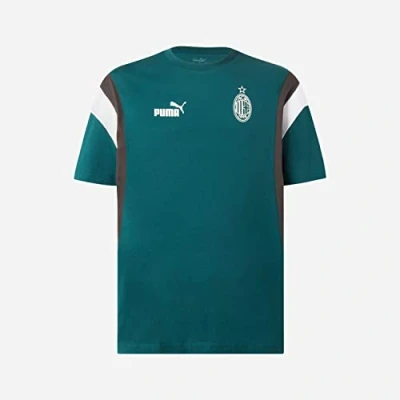 Image of AC Milan 769339 FtblArchive Tee T Shirt Men&#039;s Flat Dark Gray Varsity Green L