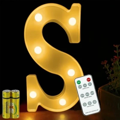 Image of HONPHIER® Letter Lights Decorative LED Alphabet Remote Control Marquee Decoration Light Up Sign Battery Operated for Birthday Party Wedding Receptions Holiday Bar Home Bedroom Bath Decor (S)