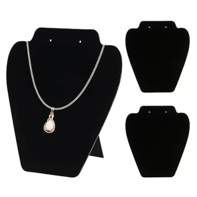 Image of 3 Pieces Velvet Jewelry Necklace Display Stand, Holder, Black Earring Pendant Chain Holder 3D Organizer Mannequin Model Stand