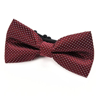 Image of DonDon mens bow tie Polka dots pre tied handmade and adjustable dark red with silver