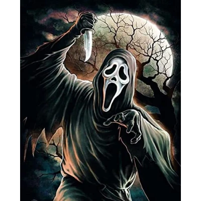 Image of WANGMAOMAO Paint by Numbers DIY Canvas Oil Painting Kit for Adults Beginner with Brushes and Acrylic Pigment 16 x 20 inch Horror Movie Scream Frameless