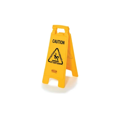 Image of Rubbermaid Double Sided Floor Sign Yellow &quot;Caution Wet Floor&quot;