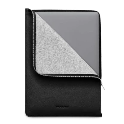 Image of WOOLNUT Folio Case for MacBook Pro 16 YKK Premium Zipper Full Grain Leather, Wool Felt Interior Tailor Made Fit Scandinavian Design, Compatible with Apple inch Black