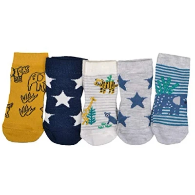 Image of 5 pairs of Animals &amp; Stars Baby Boys Socks Variety Sizes