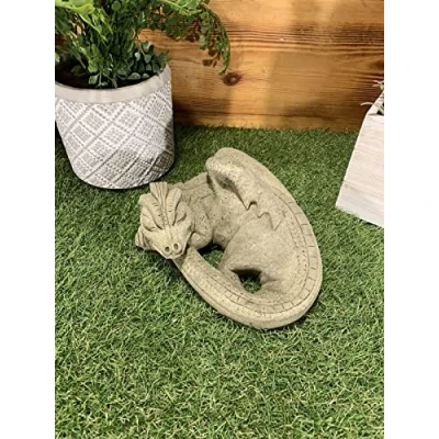 Image of STONE GARDEN SLEEPING DRAGON HAND CAST CUTE STATUE MYTHICAL GOTHIC ORNAMENT