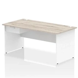 Image of Impulse 1600x800 Desk Grey Oak/White Panel End 1x1 Drawer Fixed Ped