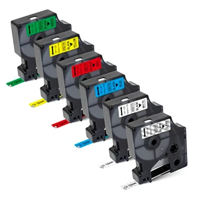 Image of Meritom 6X Compatible for Dymo D1 Label Tape 12mm 45010 45013 45016 45017 45018 45019 x 7m LabelManager 160 210D 280 420P 360D PnP LabelPoint 150 250 Makers