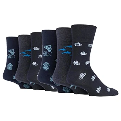 Image of Gentle Grip NEW: 6 Pairs Men&#039;s No Elastic Socks 11 uk, 39 45 eur (Deep Sea)
