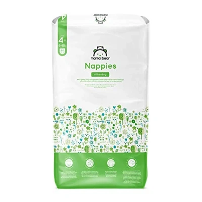 Image of Amazon Brand Mama Bear Ultra Dry Nappies, Size 4+ (9 15 kg), 80 Count, White