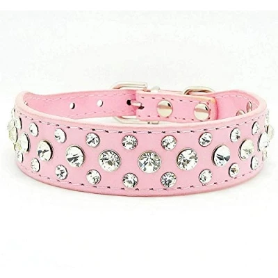 Image of haoyueer Bling Rhinestone PU Leather Crystal Diamond Pet Dog Cat Puppy Collar S M L XL (S, Pink)