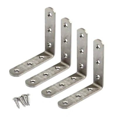 Image of (4 Pieces) 100x100x3mm Angle Connector Corner Brackets (Thickness 3mm) Stainless Steel L Shape Brace with Screws