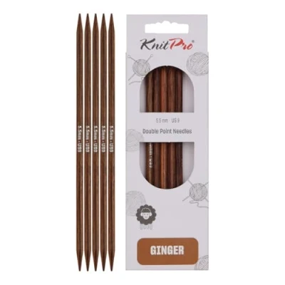 Image of KnitPro Ginger Double Pointed Needles 12.5cm x 5.5mm Ended Knitting Pins, Set of 5, Brown