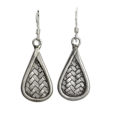 Image of 81stgeneration Women&#039;s 999 Fine Silver Karen Hill Tribe Teardrop Woven Pattern Dangle Earrings