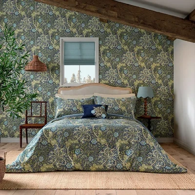 Image of Morris &amp; Co Seaweed Duvet Cover Double Cobalt Thyme
