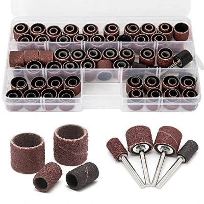 Image of 104Pcs Sanding Band Drum Sleeve 60 120 320 Grit 1/4&quot; 1/2&quot; Nail Drill Sander with 4 Mandrel for Dremel Rotary Tool