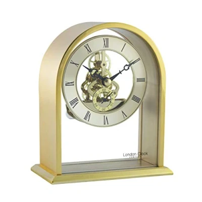 Image of London Clock Arch Top Skeleton Mantel Clock, Gold, 14 x 12 6.2cm