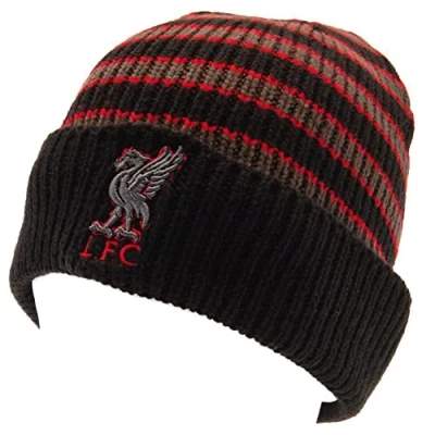Image of Liverpool Fc Winter Knitted Bobble Hat Beanie Grey Black Red Adult One Size