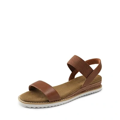 Image of DREAM PAIRS Womens Elastic Flat Sandals Open Toe Summer Espadrille Low Wedge SDPW2310W E,Brown Size 40 (EUR)/6.5 UK