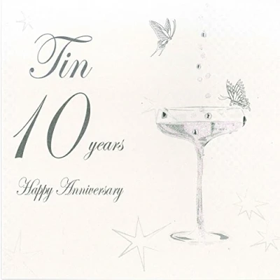 Image of White Cotton Cards Happy Tin&#039; 10 Years, Handmade Anniversary Card (Coupe Glass, Code bd110)