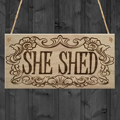 Image of RED OCEAN She Shed Woman Cave Garden Mum Sister Friendship Hanging Plaque Home Gift Sign