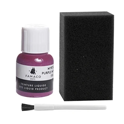 Image of Dye Design Paint for Leather and Faux Shoes, Trainers, with Sponge Brush, Famaco Liquid, 36 Colours Purple
