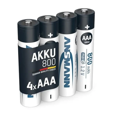 Image of ANSMANN 5035042 AAA Size Batteries [Pack of 4] Long Lasting Precharged Rechargeable Type 800 mAh NiMH MaxE Pro Battery, multicoloured