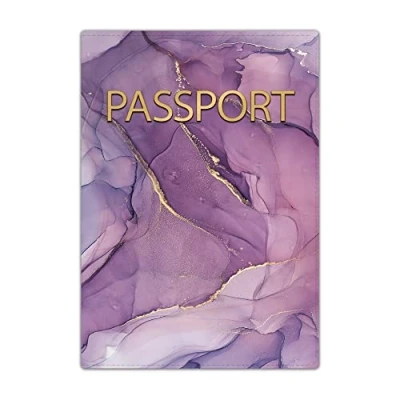 Image of Passport Holder Cover, PU Leather Travel Wallet Case Organiser for Passport, Business Cards, Credit Boarding Passes (Lavender Color)
