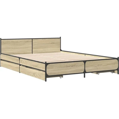 Image of vidaXL Bed Frame with Drawers without Mattress Sonoma Oak 135x190 cm Double