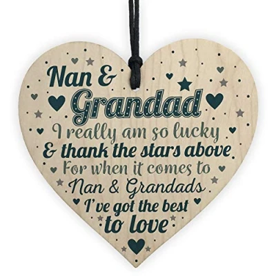 Image of RED OCEAN Nan And Grandad Gifts For Birthday Christmas Wooden Heart Grandparent Keepsake Gift