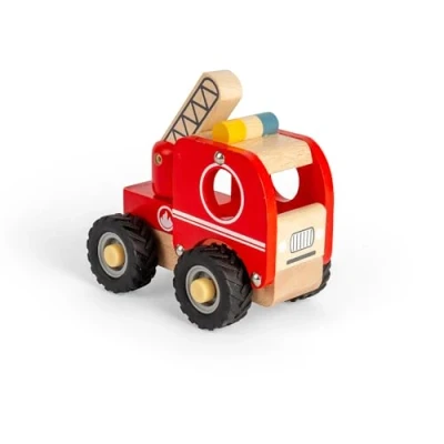 Image of Bigjigs Toys Mini Fire Truck Red Wooden Engine, Small Emergency Service Vehicle, Kids Fireman Engines, Gifts For Toddlers, Age 12+ Months