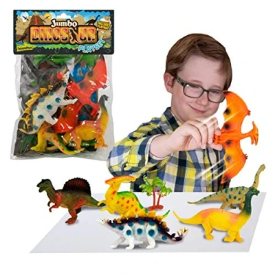 Image of Jumbo Playset dinosaur from Deluxebase. large Figures Toy Set. Bag of toys including Stegosaurus, Pterodactly and Spinosaurus. Perfect dino for boys girls