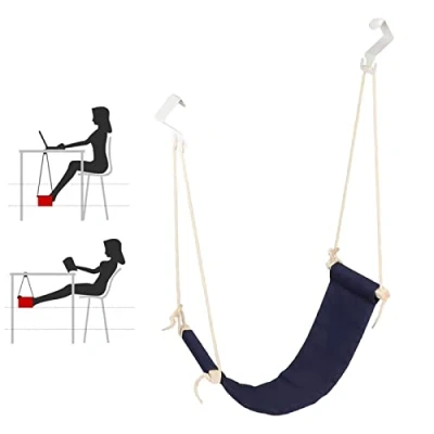Image of Foot Hammock Under Desk Footrest, Adjustable Office Breathable Portable Rest Swing for Home(Blue)