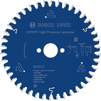 Image of Bosch 2608644131 42T &quot;Expert&quot; Circular Saw Blade for High Pressure Laminate, Blue, 140 x 20 1.8 mm