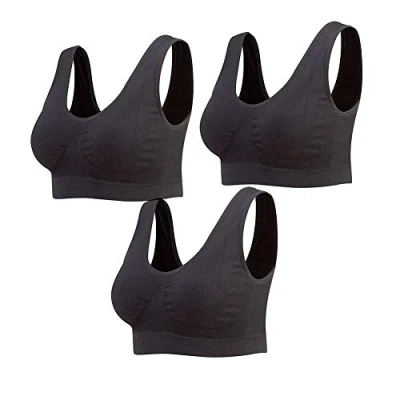 Image of Lemef 3 Pack Seamless Sports Bra Wirefree Yoga with Removable Pads for Women (3* Black, XL)