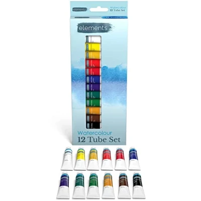 Image of Elements Watercolour Tube Set Paint Tubes Highly Pigmented Professional for Beginners, Students and Artists (Pack of 12)