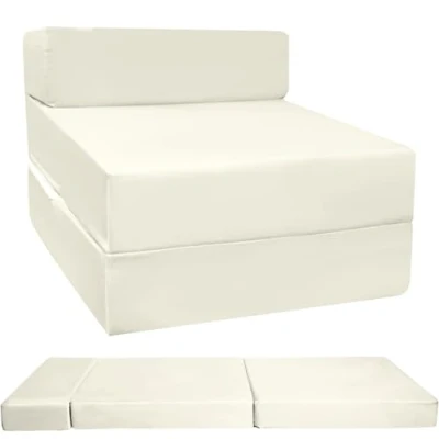 Image of KISAA Living Fold Out Guest Chair Z Bed Futon Seat Foam Kids Supreme Quality Fire Retardant Premium Mattress (Cream)