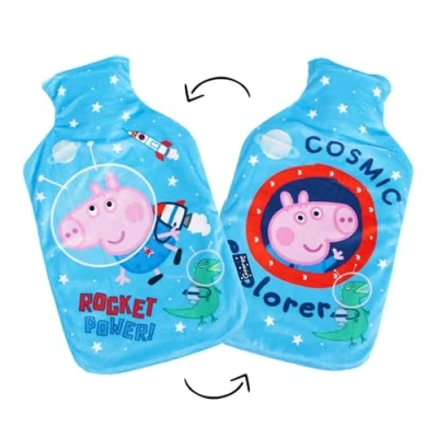 Image of Disney Reversible Hot Water Bottles Peppa Pig Plush Cover Natural Rubber 2L Capacity Cosmic Power Design