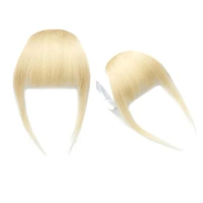 Image of Dsoar Clip in Bangs Real Human Hair Fringe Extensions Flat with Temples, Blonde Color