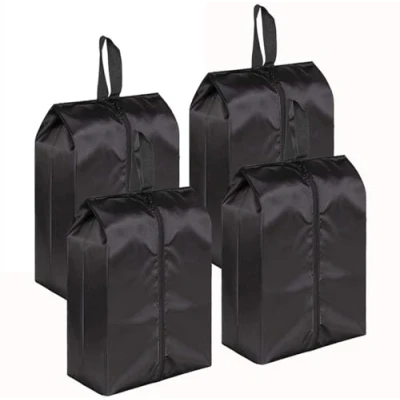 Image of MISSLO Portable Nylon Travel Shoe Bags with Zipper Closure (Pack 4, Black)