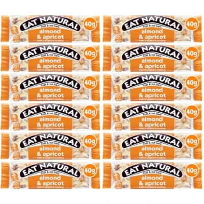 Image of Eat Natural Fruit and Nut bars protein Full case Flavours 12x40g Vegetarian Gluten free, source of fibre, Yoghurt coating, berries, peanut (Almond &amp; Apricot with Coating)
