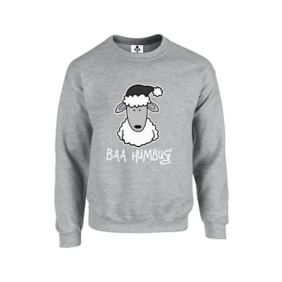 Image of Taylor Brown Bah humbug sheep xmas festive christmas meme trending Unisex Funny Adults Sweatshirt Jumper Heather Grey
